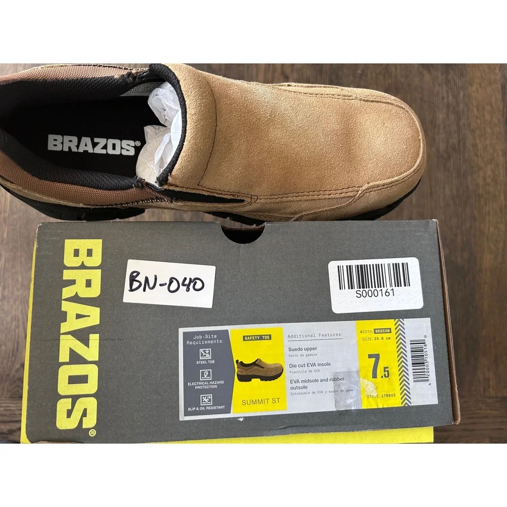 Brazos Summit ST Mens Steel Toe Slip On Work Shoes Tan Suede Size 7.5 170843